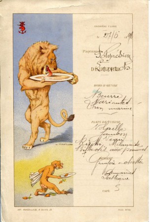 Menukarte von Auguste Vimar 1898